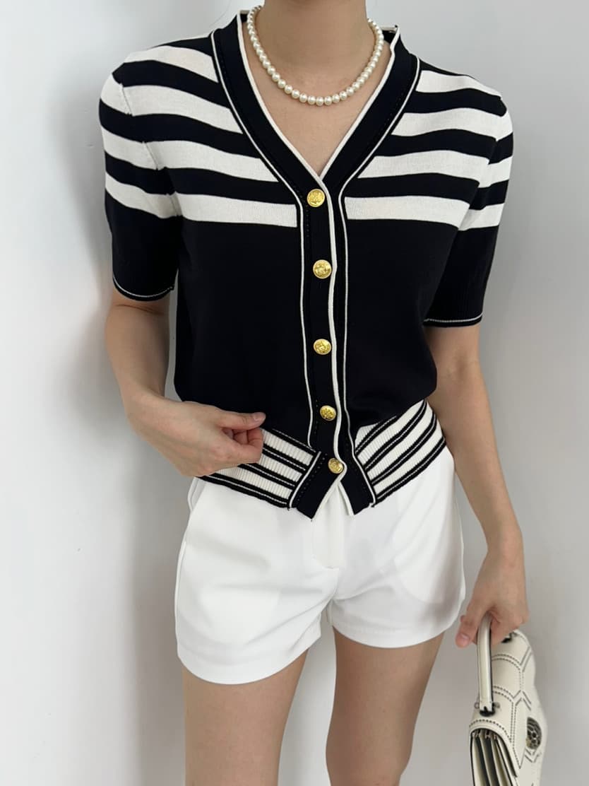 여름 얼음 실크 니트 스웨터 여성 품격 반하이넥 반팔 싱글 줄 버튼 몸매 가꾸기 쇼트 스타일 열기 셔츠 맨위 여성 이미지 2