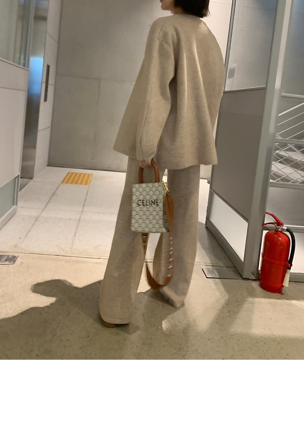 한국 스타일 ins 레트로 느긋한 바람 니트 카디건 코트 플러스 와이드 레그 팬츠 투피스 세트 스웨터 세트 상세 이미지 6