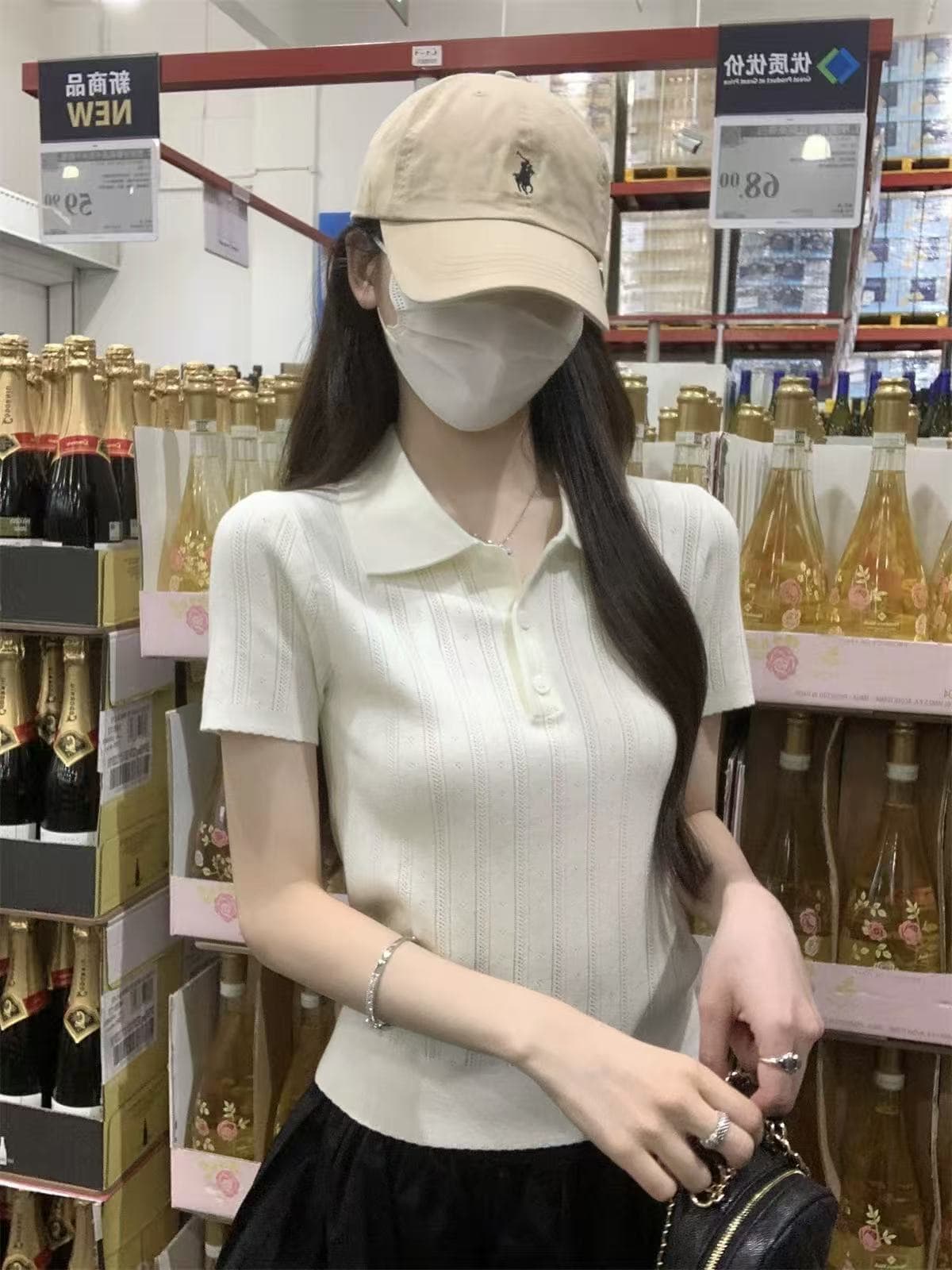 여름 자이언트 잘 생긴 ~ 중 차가운 센스 POLO 칼라 얼음 실크 니트 반팔 티셔츠 여성 한 부서 chic Chic 작은 셔츠 맨위 상세 이미지 14