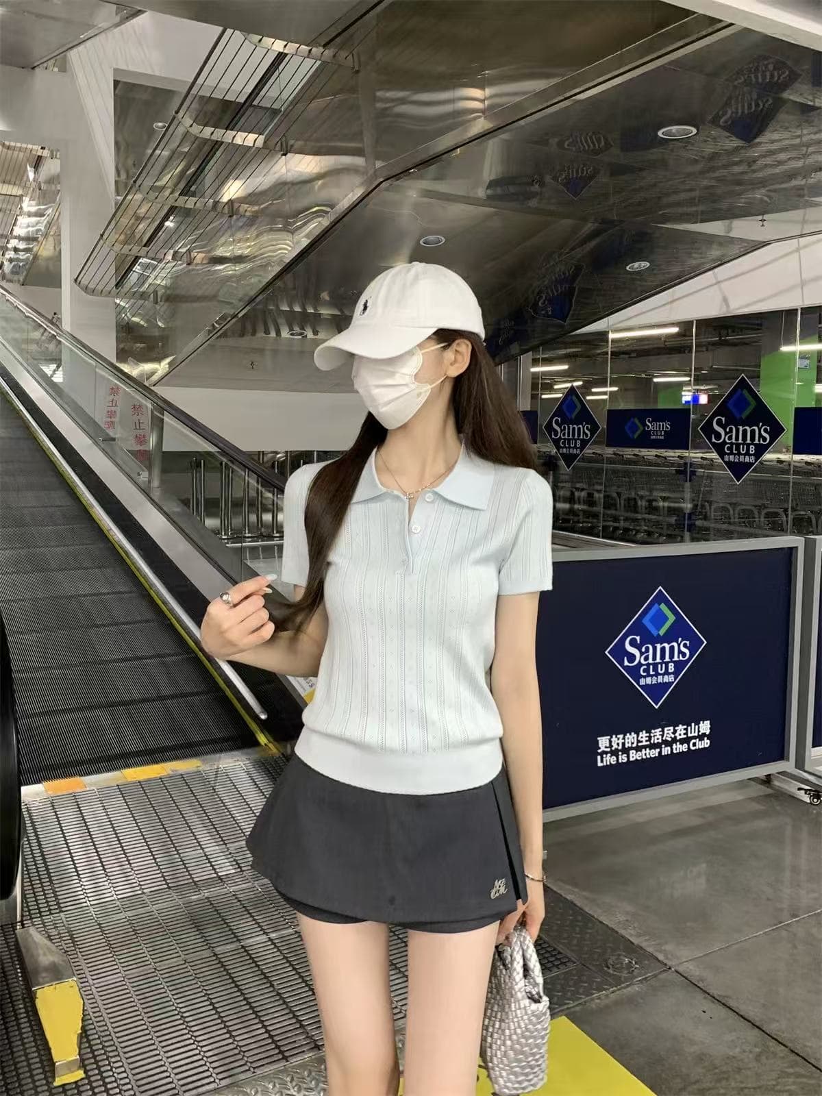 여름 자이언트 잘 생긴 ~ 중 차가운 센스 POLO 칼라 얼음 실크 니트 반팔 티셔츠 여성 한 부서 chic Chic 작은 셔츠 맨위 상세 이미지 20