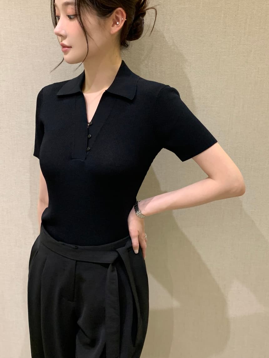 한국 chic 여름 새로운 한 부서 V넥 비스듬한 단추 다용도 반팔 니트 스웨터 상세 이미지 26