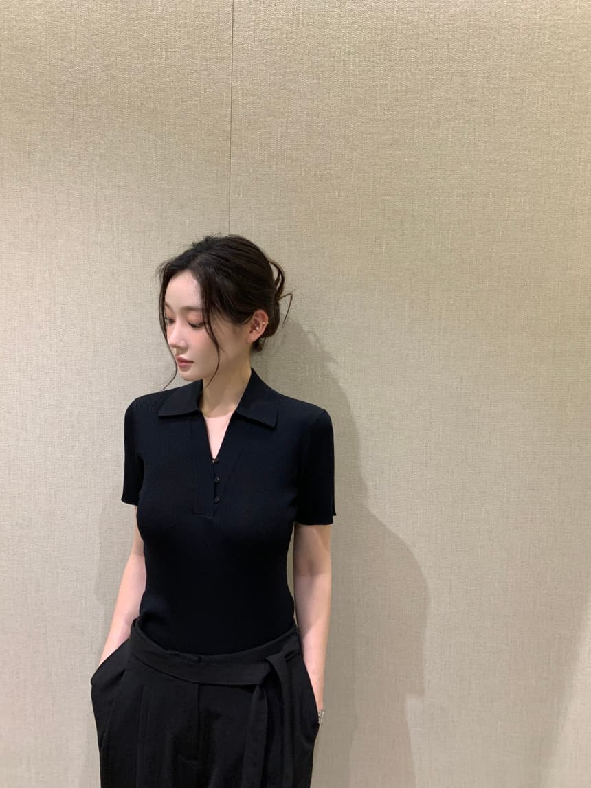 한국 chic 여름 새로운 한 부서 V넥 비스듬한 단추 다용도 반팔 니트 스웨터 상세 이미지 27