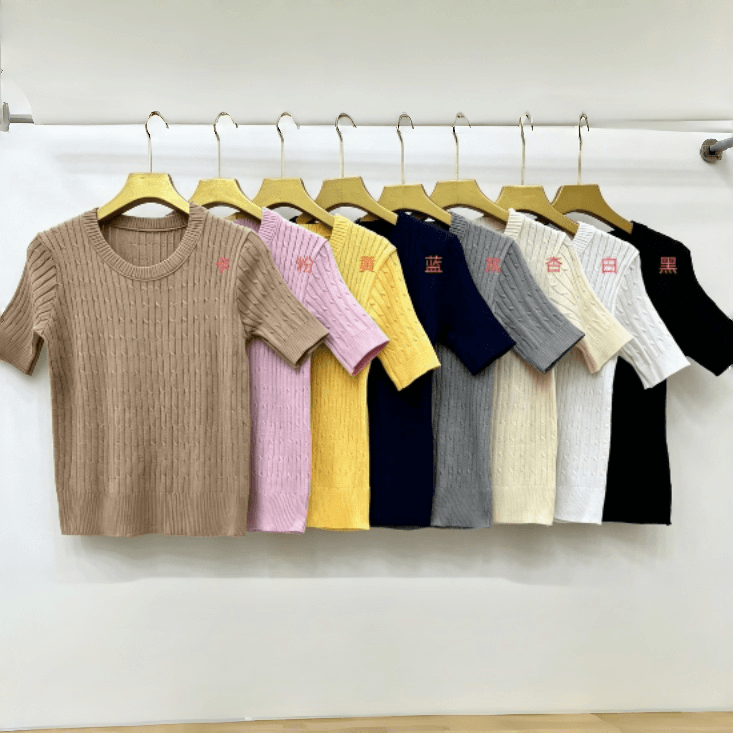 부드러운 찹쌀 프로 피부 기초 에디션 꽈배기 반팔 니트 스웨터 여성 품격 루즈핏 맨위 상세 이미지 6