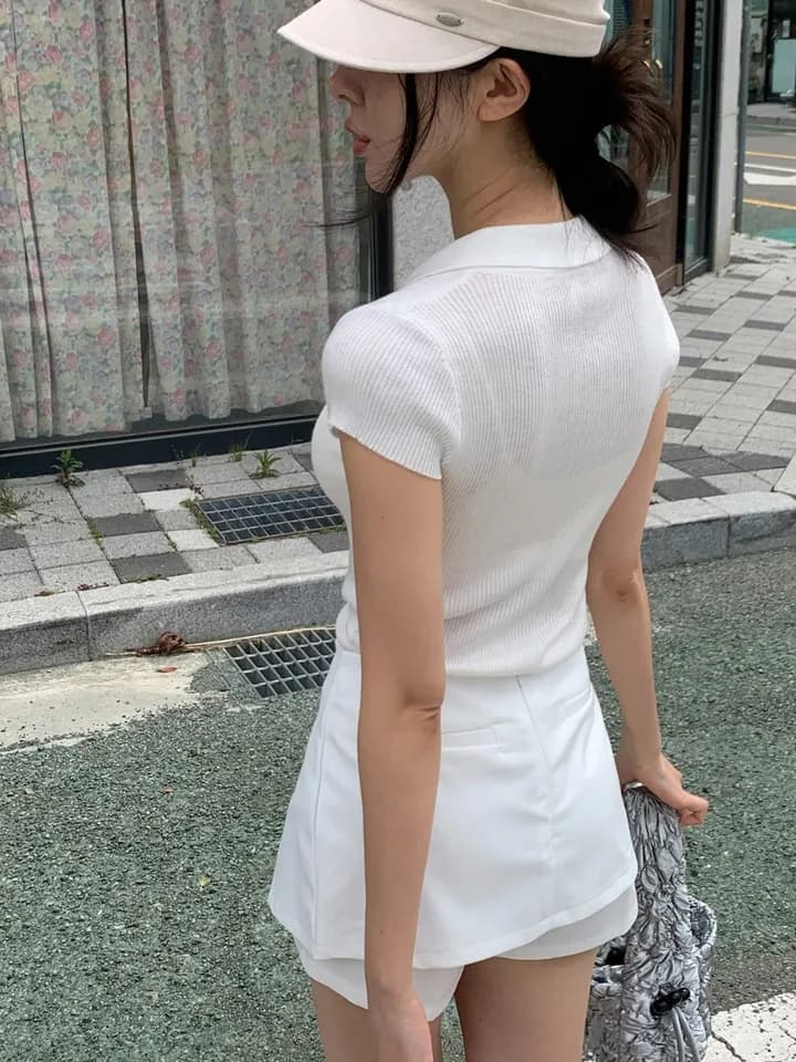연령 감소 슬림해 보이는 몸매 가꾸기 핏 스타일 polov 칼라 반팔 얇은 스타일 니트 스웨터 미니멀리즘 맨위 티셔츠 상세 이미지 3