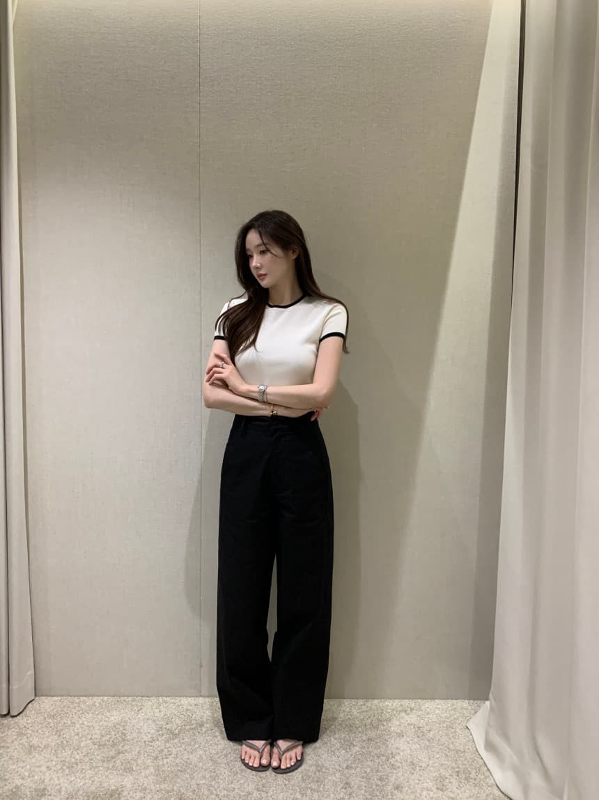 사이즈 업데이트 한국 chic 여름 새로운 얇은 스타일 프랑스식 배색 품격 반팔 니트 스웨터 상세 이미지 6