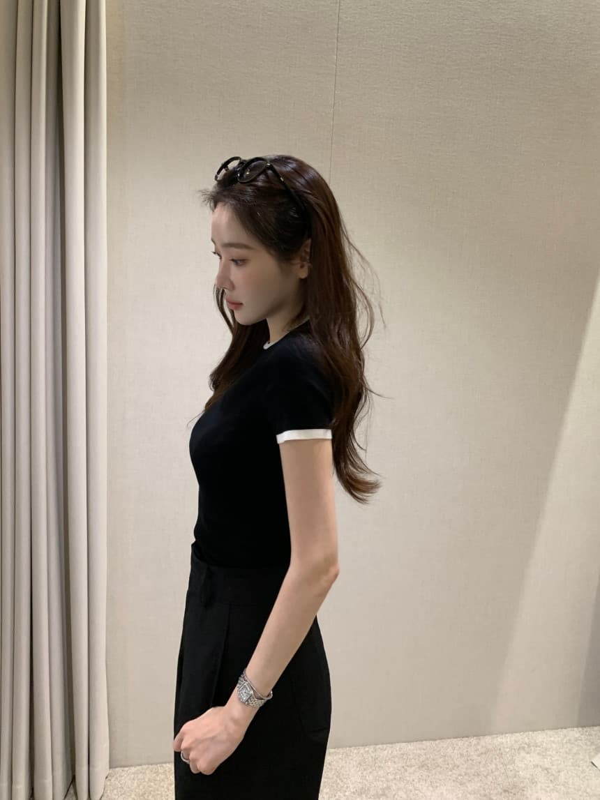 사이즈 업데이트 한국 chic 여름 새로운 얇은 스타일 프랑스식 배색 품격 반팔 니트 스웨터 상세 이미지 18
