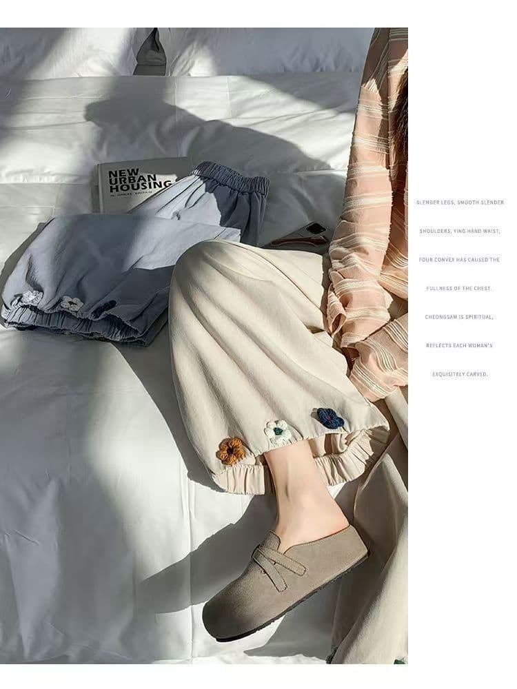 디자인 센스 자수 배기 바지 여성 봄 여름 얇은 스타일 하이웨이스트 9 포인트 캐주얼 하렘 바지 바지 넓은 다리 상세 이미지 27