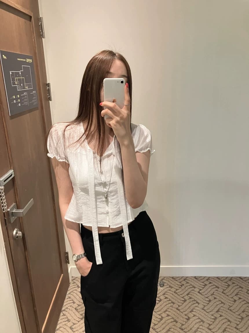 chic 한 부서 여름 프랑스식 달콤함 연령 감소 부드러운 프릴 주름 장식 허리 수축 반팔 쉬폰 셔츠 맨위 상세 이미지 14