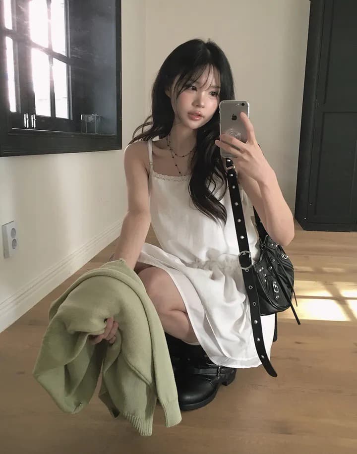 있음 밖으로 순수한 바람 펌프 로프 레이스업 계단식 레이스 측면 슬립 드레스 26 여름 새로운 여성 상세 이미지 5