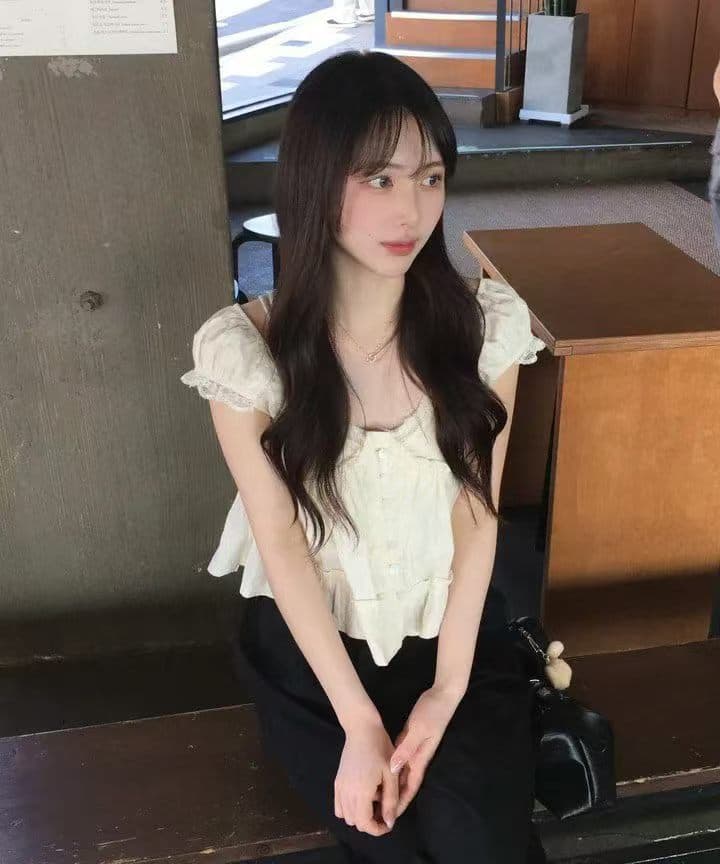 2026 새로운 순수한 욕망 레이스 V넥 프릴 밑단 인형 셔츠 맨위 아름다운 작은 셔츠 여자 상세 이미지 9