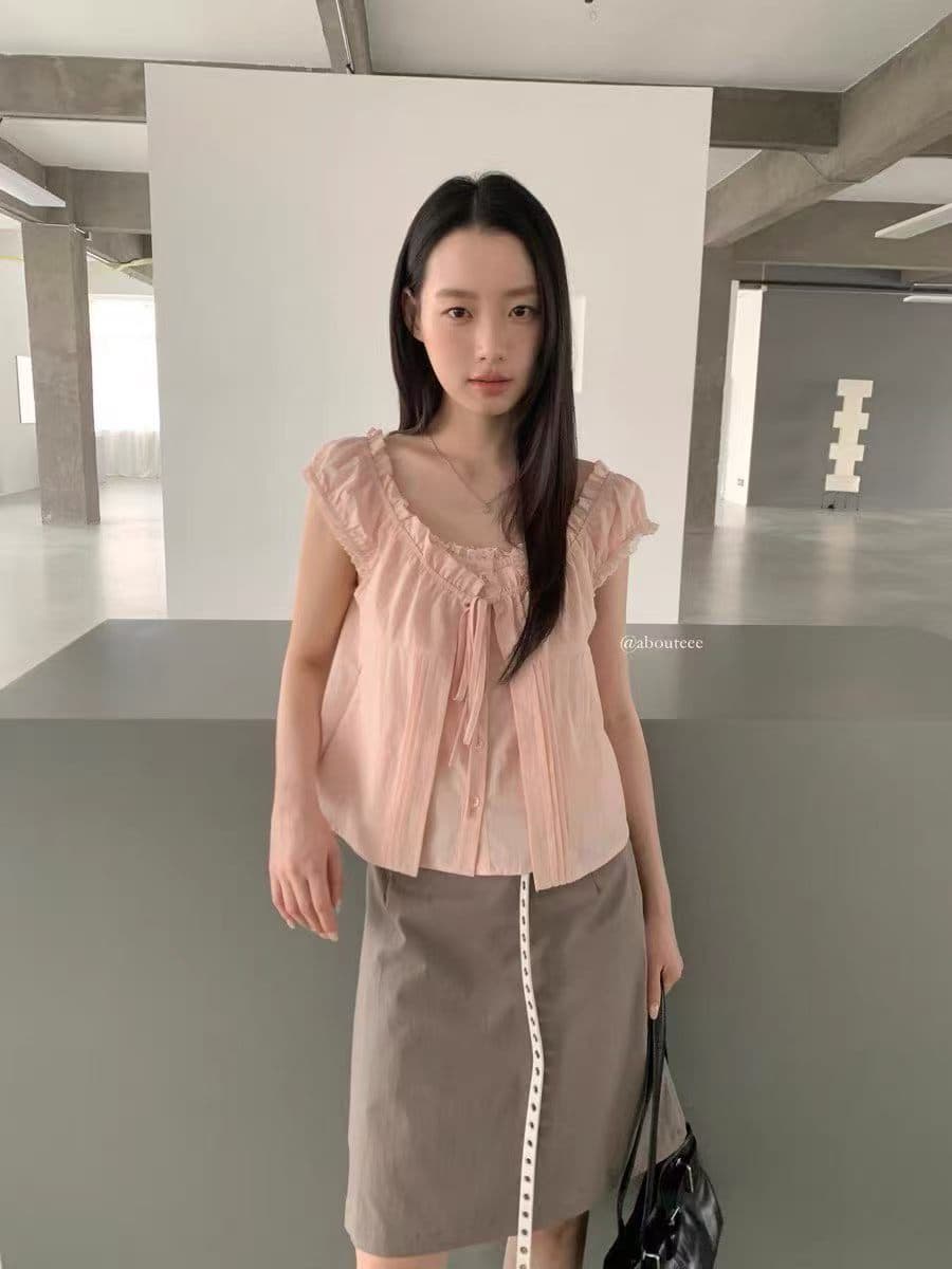 있음 선적 여름 섹션 달콤함 품격 레이스업 외국 가스 여성 셔츠 상세 이미지 11