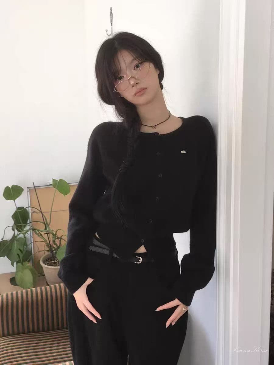 2026 한국 잘 행동 한 유니폼 센스 라운드 넥 단추 니트 오픈 가디건 상세 이미지 8