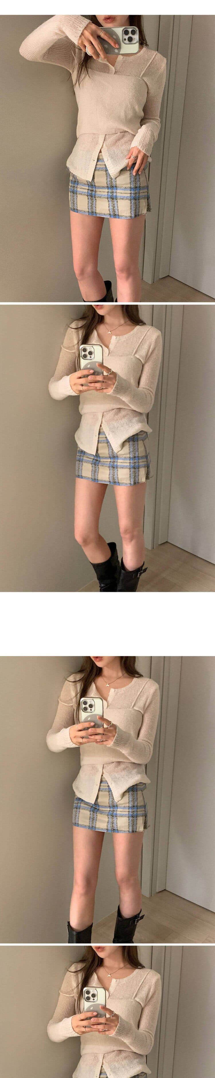 한국 chic 가을 의상 라운드 넥 단추 순수한 욕망 니트 스웨터 슬립 외부 가져 가라. 스택 착용 디자인 센스 투피스 슈트 여성 상세 이미지 3
