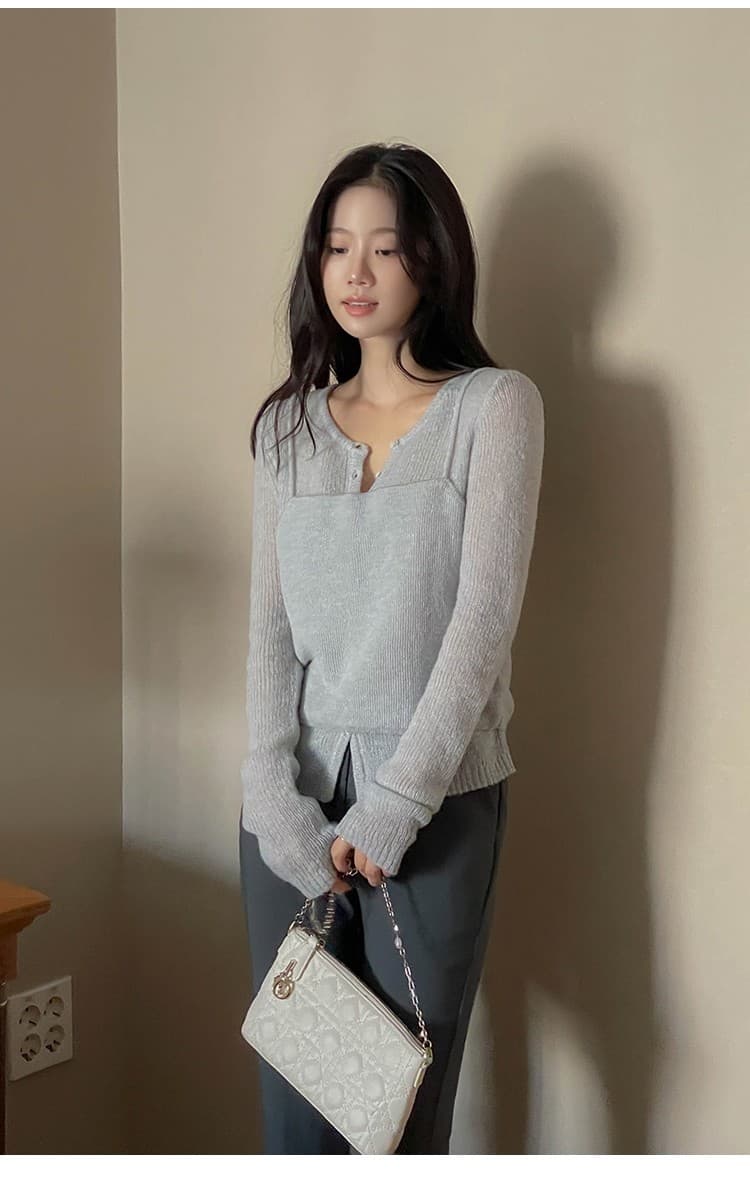 한국 chic 가을 의상 라운드 넥 단추 순수한 욕망 니트 스웨터 슬립 외부 가져 가라. 스택 착용 디자인 센스 투피스 슈트 여성 상세 이미지 10