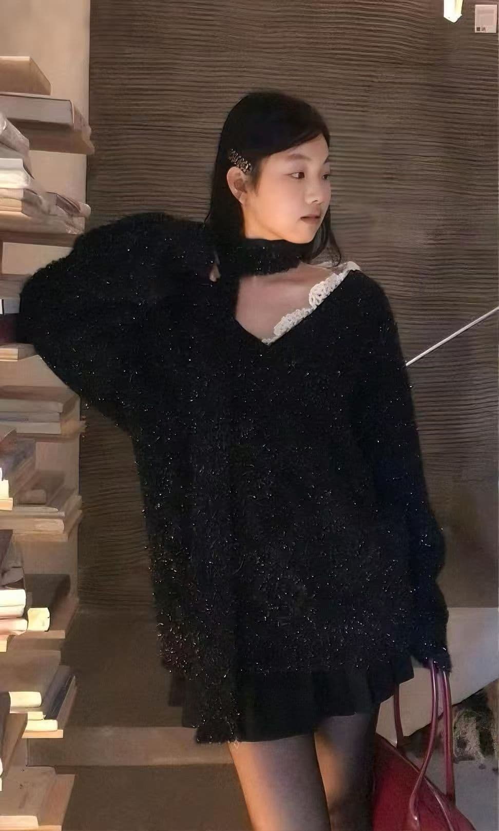 가을 겨울 한국 스타일 캐주얼 단색 루즈핏 보트넥 니트 스웨터 쇼트 스타일 레트로 고급 센스 패션 슬림해 보이는 맨위 여성 상세 이미지 5