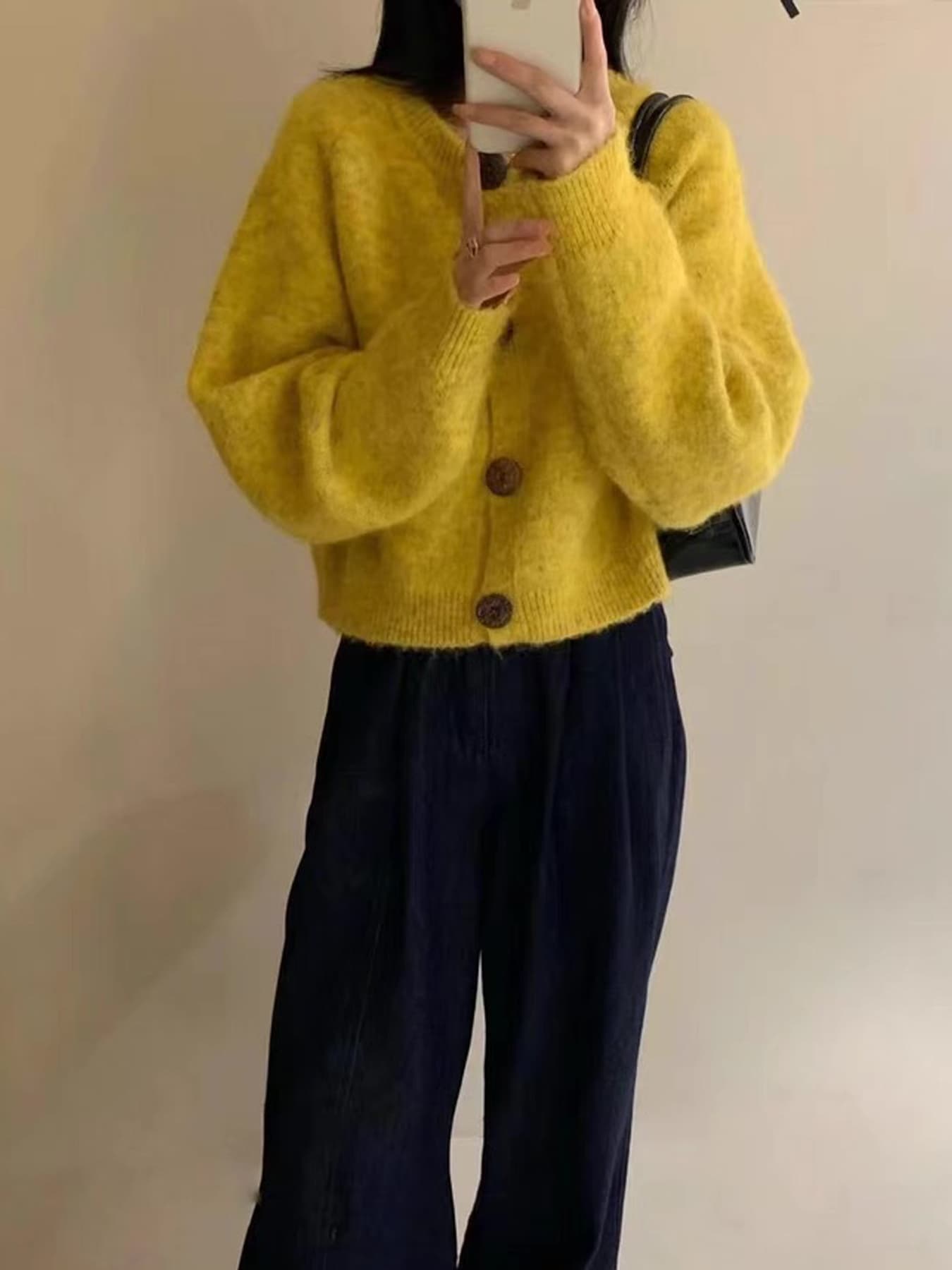 작은 키 부드러운 찹쌀 루즈핏 황색 니트 오픈 가디건 여성 가을 겨울철 착용 가져 가라. 쇼트 스타일 느긋한 바람 스웨터 코트 상세 이미지 8