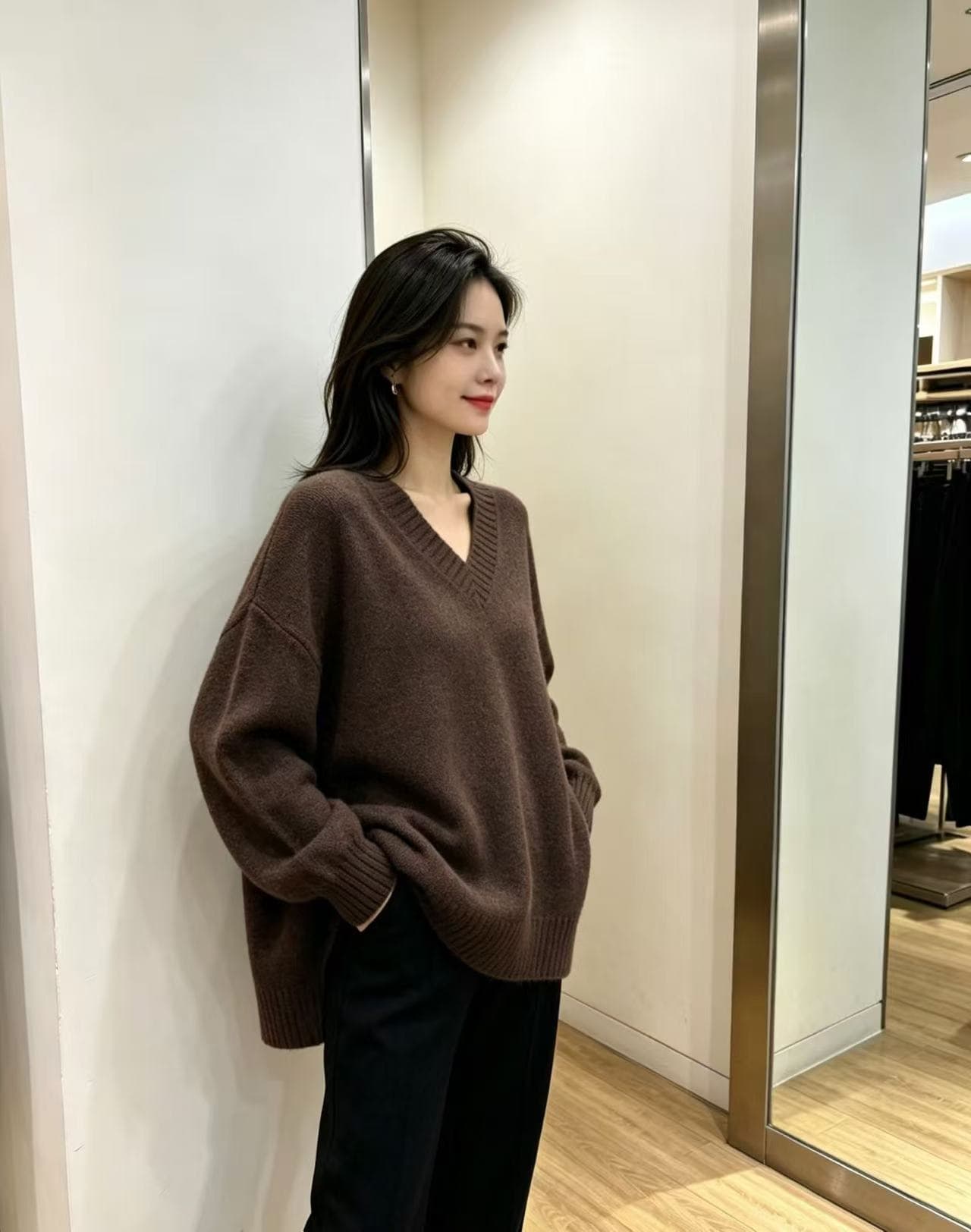 26 년 새로운 국경 간 V넥 풀오버 스웨터 여자 가을 겨울 카디건 고급 센스 루즈핏 10 가지 색상 니트 스웨터 맨위 상세 이미지 6