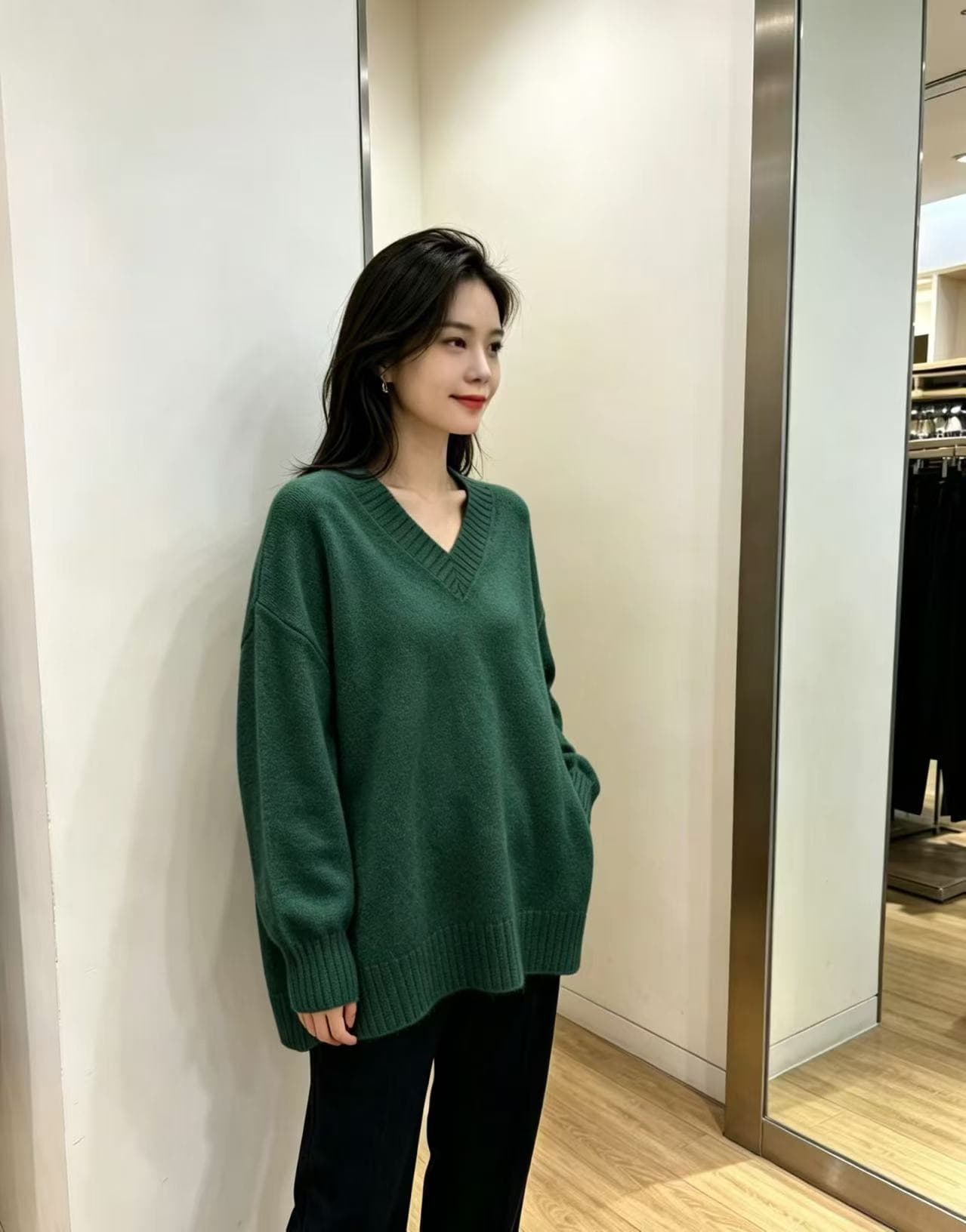 26 년 새로운 국경 간 V넥 풀오버 스웨터 여자 가을 겨울 카디건 고급 센스 루즈핏 10 가지 색상 니트 스웨터 맨위 상세 이미지 8