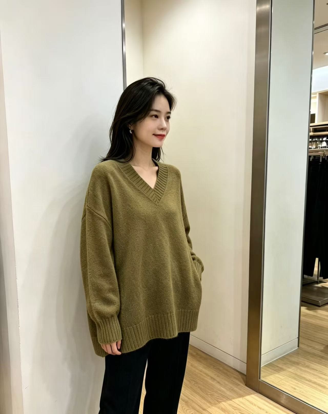 26 년 새로운 국경 간 V넥 풀오버 스웨터 여자 가을 겨울 카디건 고급 센스 루즈핏 10 가지 색상 니트 스웨터 맨위 상세 이미지 9