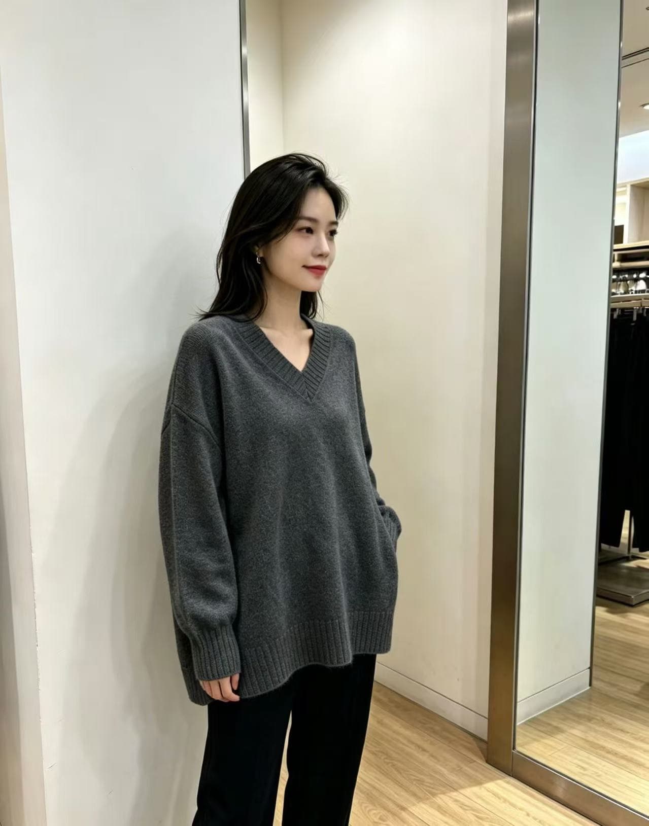 26 년 새로운 국경 간 V넥 풀오버 스웨터 여자 가을 겨울 카디건 고급 센스 루즈핏 10 가지 색상 니트 스웨터 맨위 상세 이미지 10
