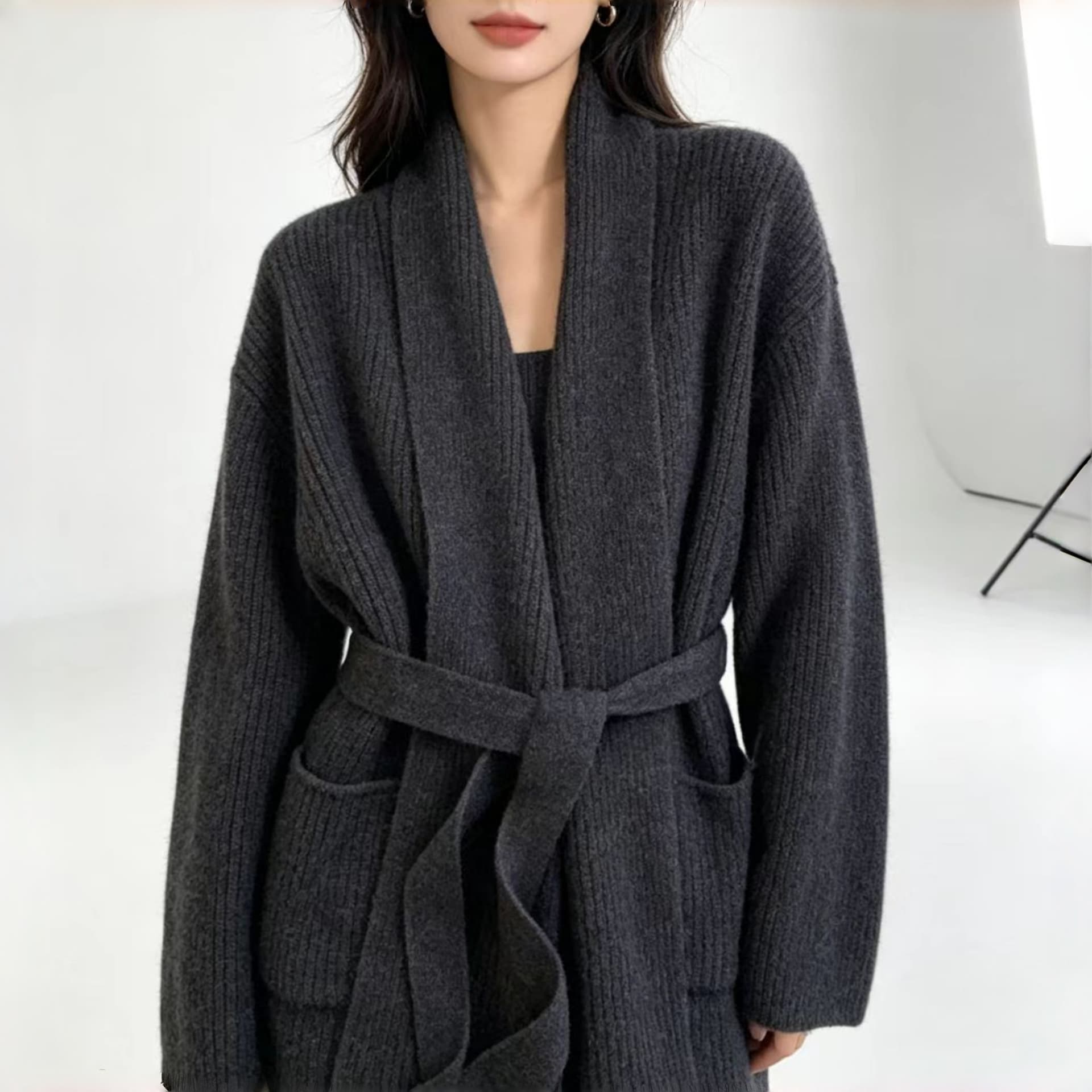 한 부서 스트랩 니트 오픈 가디건 여성 루즈핏 느긋한 바람 이른 가을 부드러운 찹쌀 스웨터 코트 슬림해 보이는 유럽 상품 품격 외부 가져 가라. 이미지 3