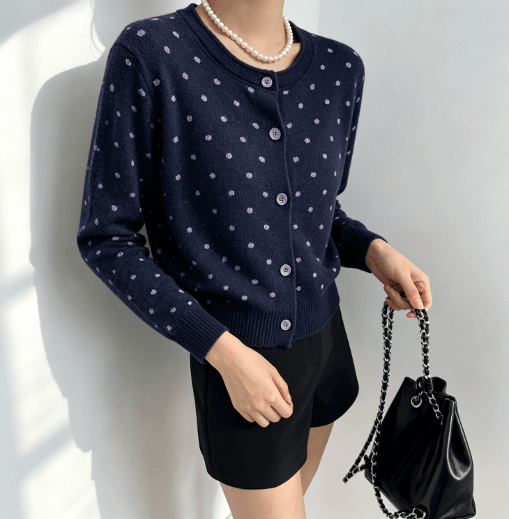 실사 한 부서 chic 새로운 라운드 넥 다용도 도트 무늬 니트 오픈 가디건 여성 슬림해 보이는 루즈핏 스웨터 코트 상세 이미지 3