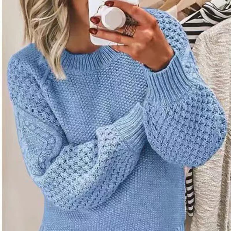 새로운 AliExpress 아마존 국경 간 전기 사업 가을 겨울 루즈핏 느긋한 바람 긴팔 풀오버 니트 스웨터 여자 이미지 3