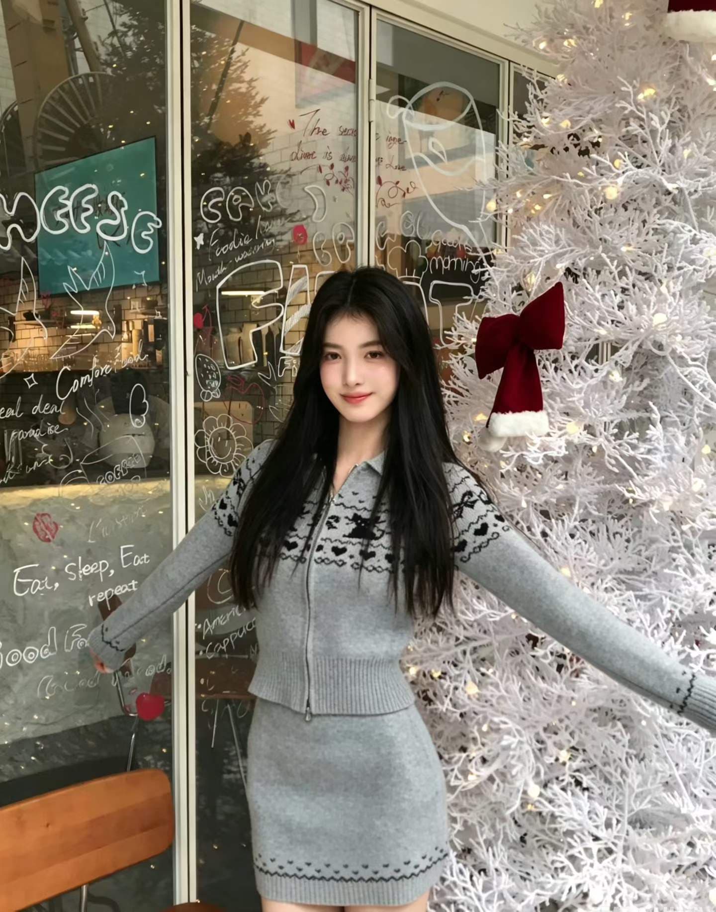 한 부서 품격 새로운 슬림해 보이는 니트 양모 세트 상세 이미지 1