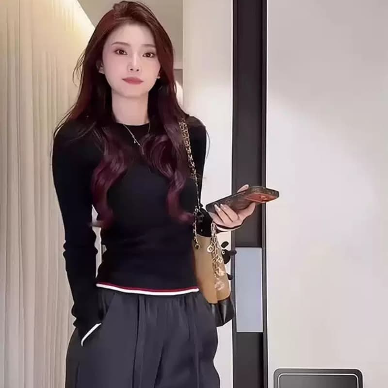한 부서 새로운 긴팔 니트 기본 셔츠 인사이드 가져 가라. 작은 키 고유 한 아름다운 몸매 가꾸기 쇼트 스타일 맨위 상세 이미지 2