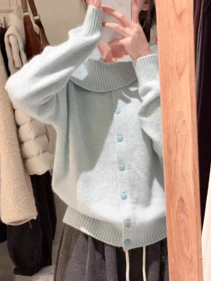 한국 스타일 폴로 칼라 양모 니트 스웨터 여성 이른 가을 품격 Chic 불규칙 쇼트 스타일 오픈 가디건 맨위 상세 이미지 10