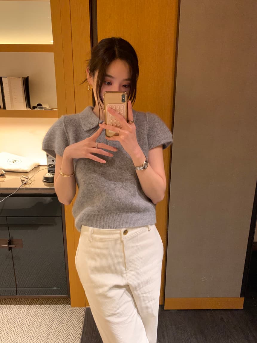 있음 선적 사이즈 업데이트 한국 chic 가을 새로운 품격 미니멀리즘 폴로 칼라 반팔 니트 스웨터 맨위 상세 이미지 55