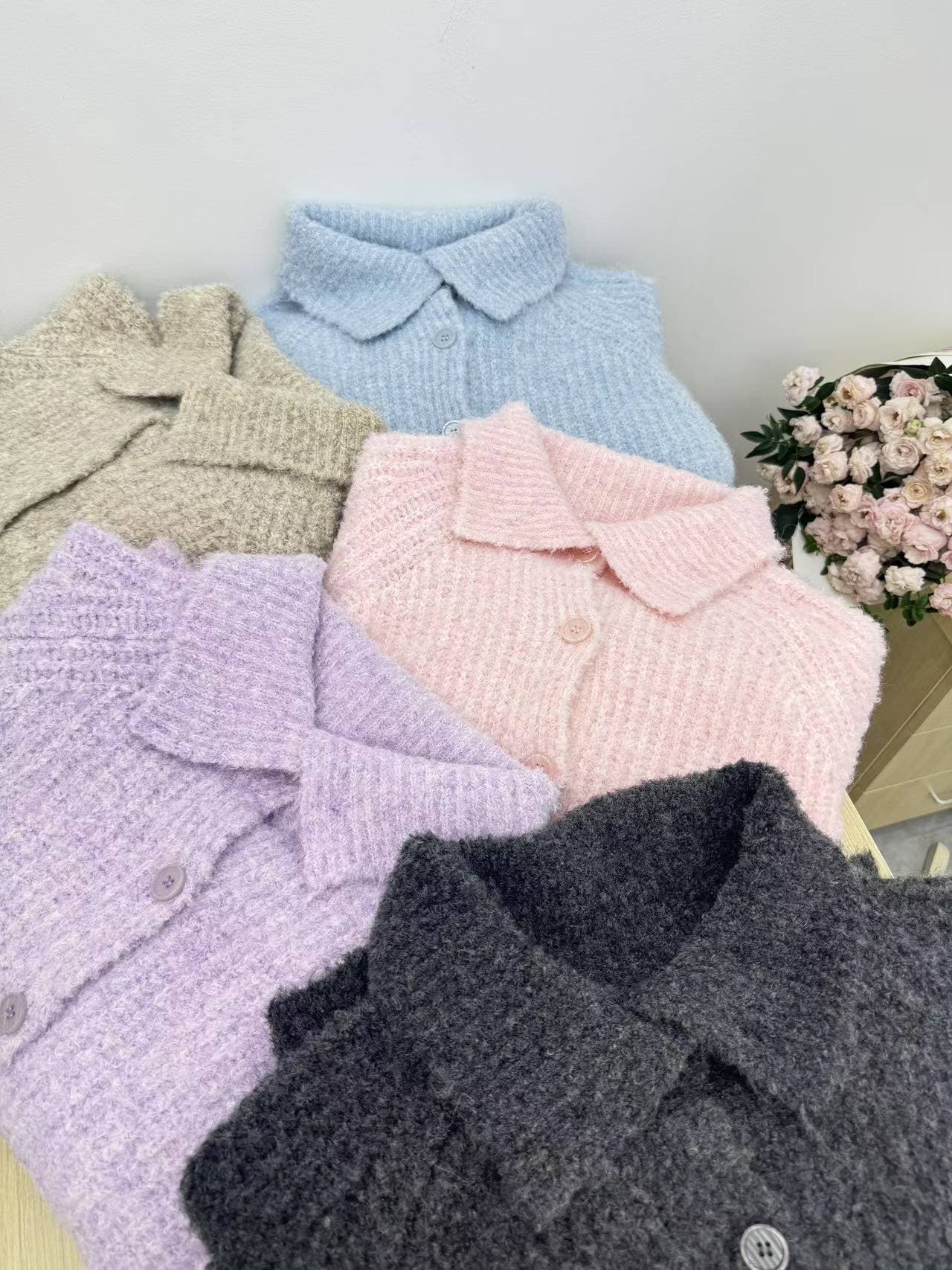 한 부서 폴로 칼라 사탕 색상 서클 실 터틀넥 니트 오픈 가디건 여성 코트 가을 겨울철 느긋한 느슨함 센스 스웨터 트렌디 상세 이미지 6