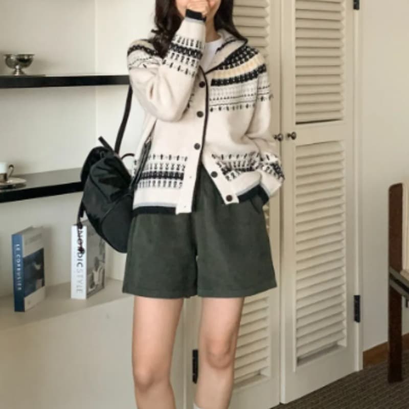 한국 chic 가을 겨울 새로운 루즈핏 싱글 줄 버튼 디자인 고급 센스 레트로 자카드 후드 스웨터 여성 코트 이미지 5