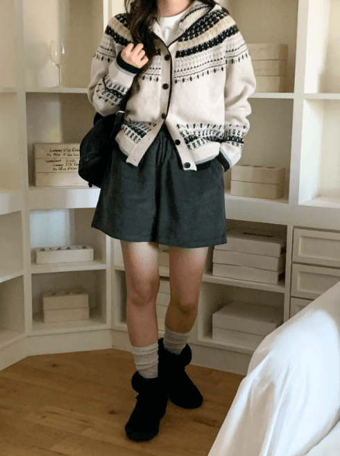 한국 chic 가을 겨울 새로운 루즈핏 싱글 줄 버튼 디자인 고급 센스 레트로 자카드 후드 스웨터 여성 코트 상세 이미지 35