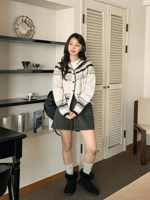 한국 chic 가을 겨울 새로운 루즈핏 싱글 줄 버튼 디자인 고급 센스 레트로 자카드 후드 스웨터 여성 코트 상세 이미지 39