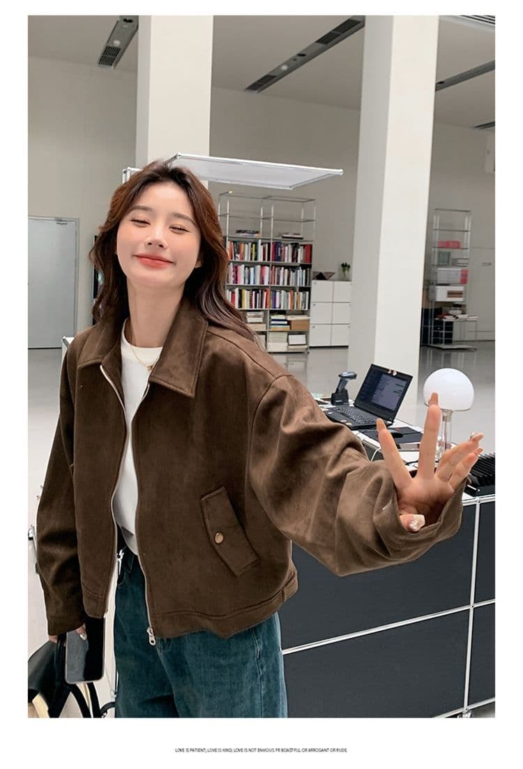 아름다움 라드. 쇼트 스타일 스웨이드 원단 여성 코트 봄과 가을 옷 아메리칸 레트로 느긋한 chic 다시 차가운 다시 바람의 소리 가죽 재킷 재킷 상세 이미지 5