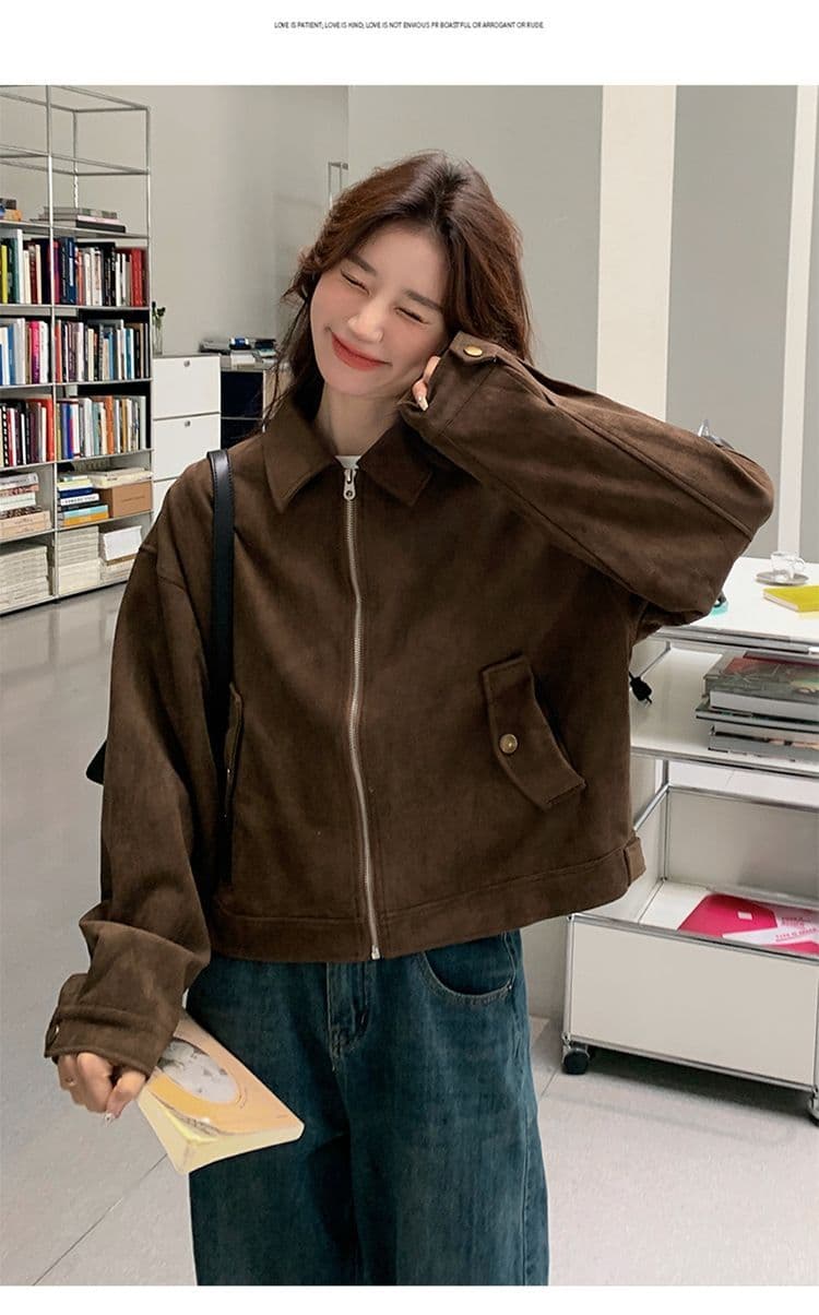 아름다움 라드. 쇼트 스타일 스웨이드 원단 여성 코트 봄과 가을 옷 아메리칸 레트로 느긋한 chic 다시 차가운 다시 바람의 소리 가죽 재킷 재킷 상세 이미지 9
