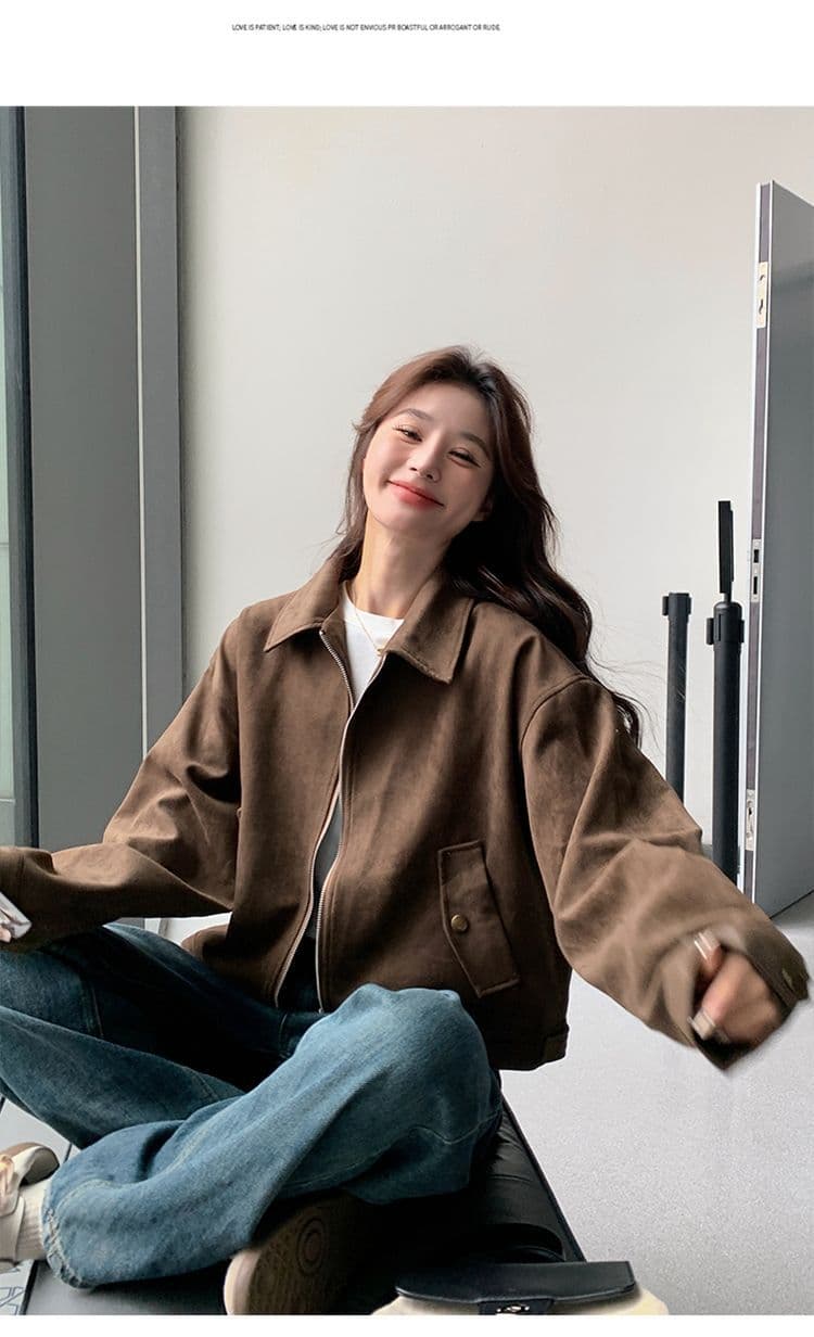 아름다움 라드. 쇼트 스타일 스웨이드 원단 여성 코트 봄과 가을 옷 아메리칸 레트로 느긋한 chic 다시 차가운 다시 바람의 소리 가죽 재킷 재킷 상세 이미지 17