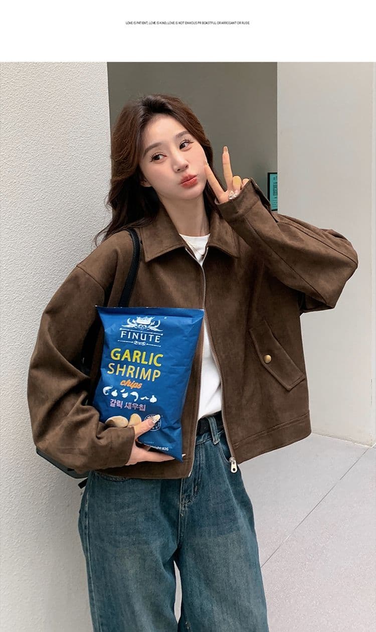 아름다움 라드. 쇼트 스타일 스웨이드 원단 여성 코트 봄과 가을 옷 아메리칸 레트로 느긋한 chic 다시 차가운 다시 바람의 소리 가죽 재킷 재킷 상세 이미지 18