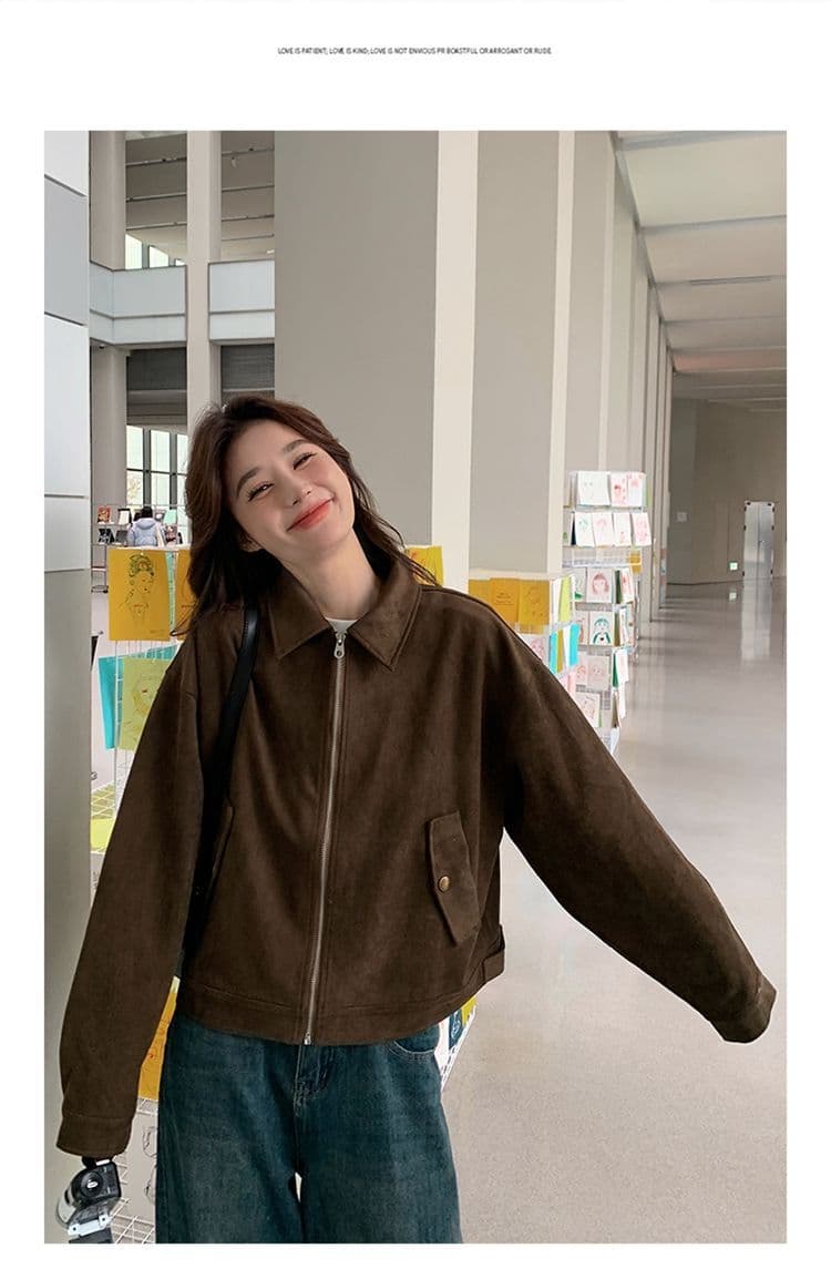 아름다움 라드. 쇼트 스타일 스웨이드 원단 여성 코트 봄과 가을 옷 아메리칸 레트로 느긋한 chic 다시 차가운 다시 바람의 소리 가죽 재킷 재킷 상세 이미지 22