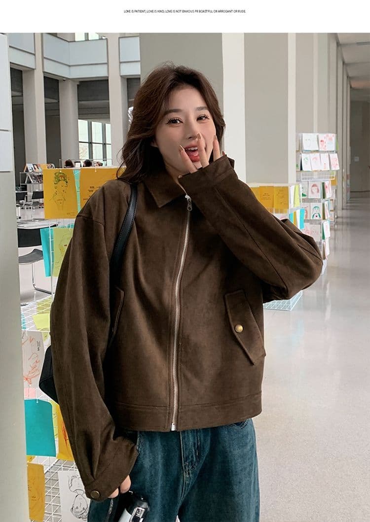아름다움 라드. 쇼트 스타일 스웨이드 원단 여성 코트 봄과 가을 옷 아메리칸 레트로 느긋한 chic 다시 차가운 다시 바람의 소리 가죽 재킷 재킷 상세 이미지 24