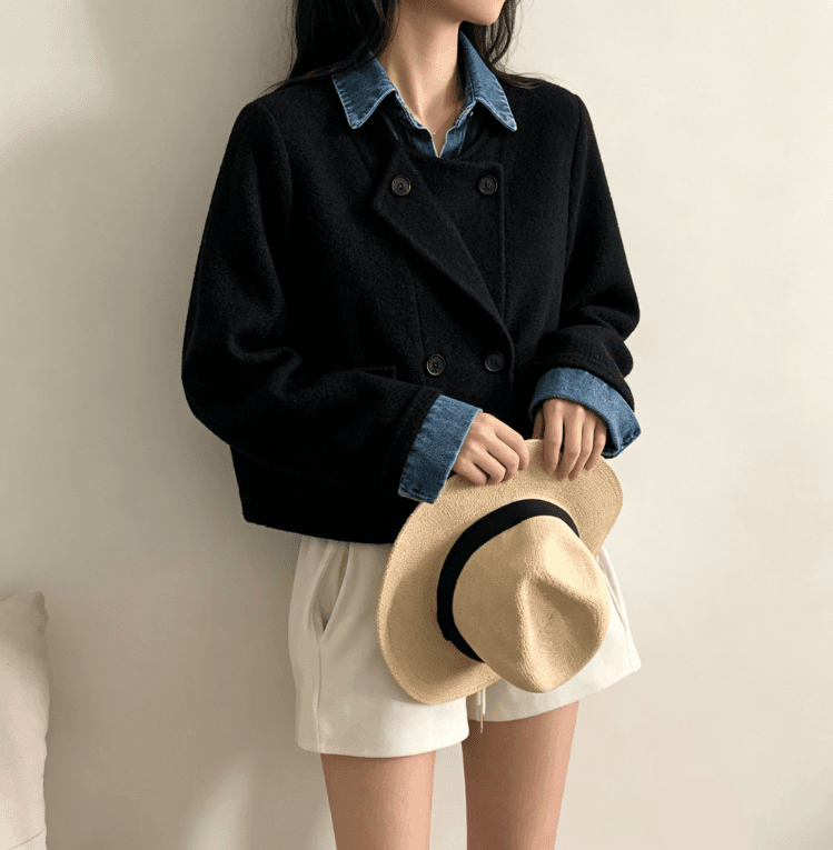 실사 한국 스타일 chic 페이크 레이어드 오픈 가디건 여성 디자인 센스 POLO 칼라 데님 패치워크 느긋한 루즈핏 재킷 상세 이미지 8