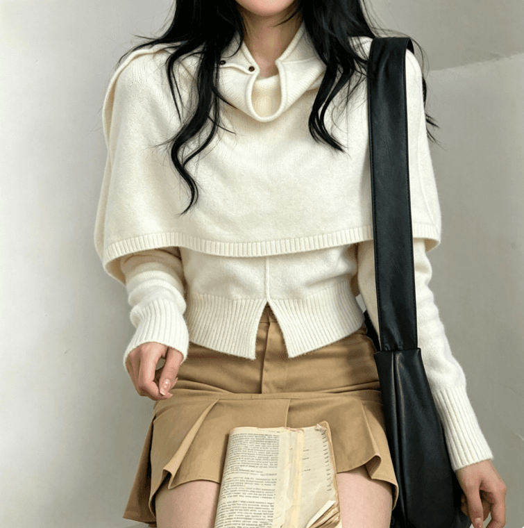 실사 한 부서 고급 품격 터틀넥 단추 숄 패션 라운드 넥 따뜻한 찹쌀 부드러운 캐주얼 스웨터 여자