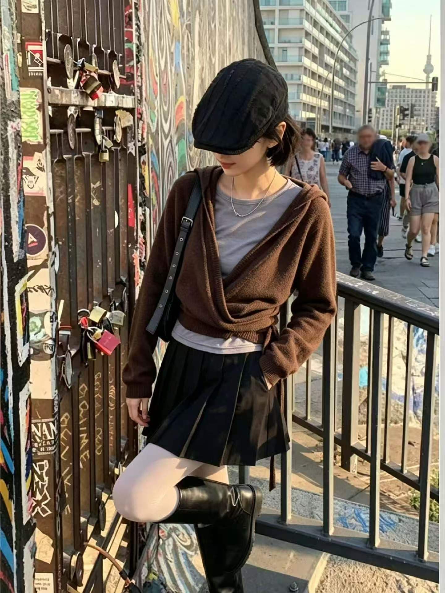 V넥 후드 작은 대중 여성 가을 새로운 허리 수축 디자인 센스 불규칙 핫걸 맨위 트렌디 상세 이미지 5