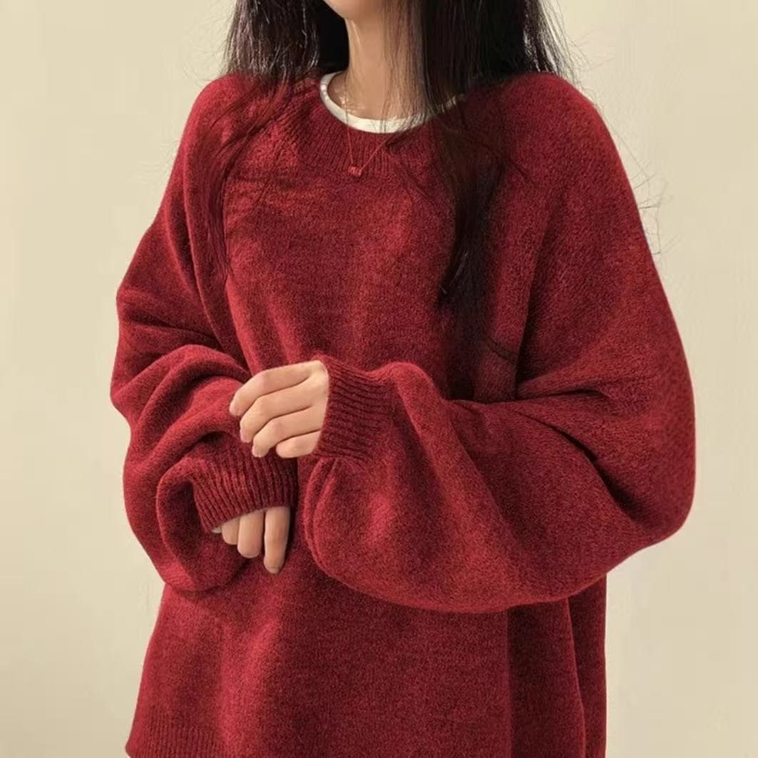 여덟 가지 색상 폭발 캐주얼 다용도 단색 트임 풀오버 루즈핏 긴팔 여성 스웨터 가을 겨울 상세 이미지 26
