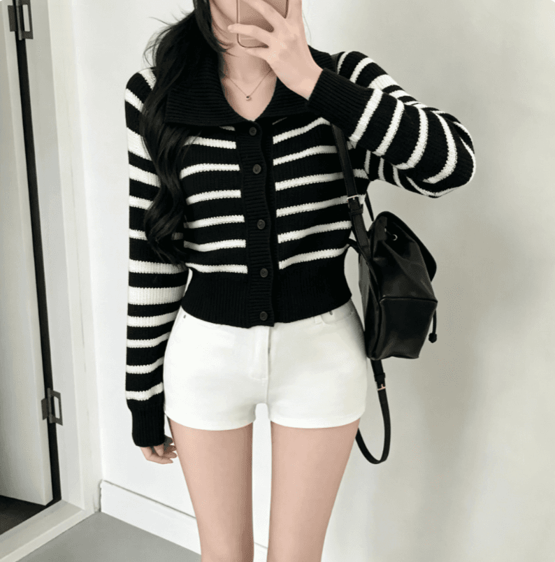 가을 겨울 한국 학원 스타일 레트로 Chic 스트라이프 니트 스웨터 두꺼운 다용도 캐주얼 스웨터 코트 상세 이미지 7