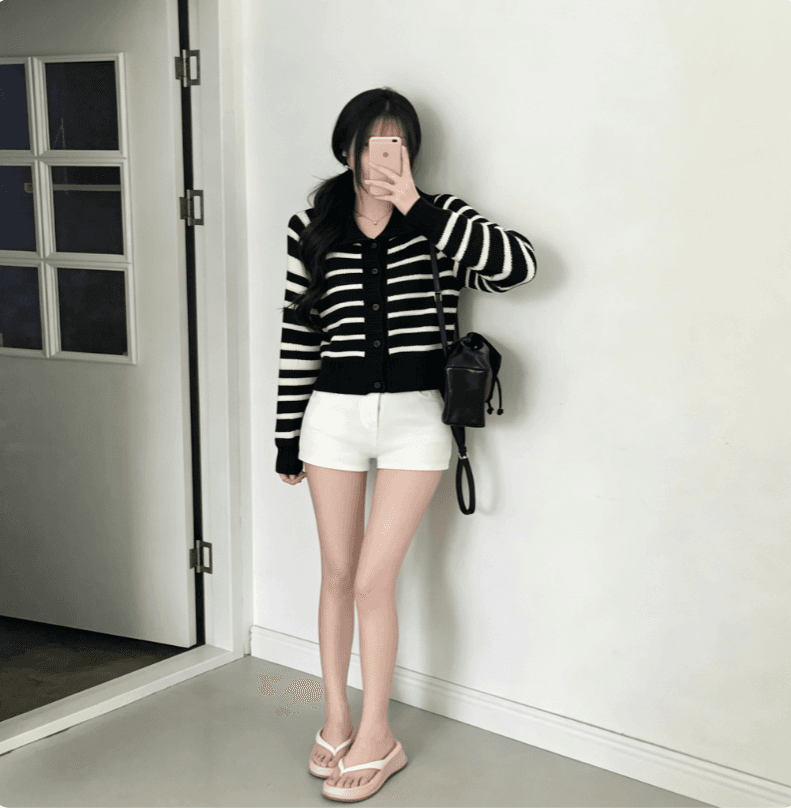 가을 겨울 한국 학원 스타일 레트로 Chic 스트라이프 니트 스웨터 두꺼운 다용도 캐주얼 스웨터 코트 상세 이미지 9