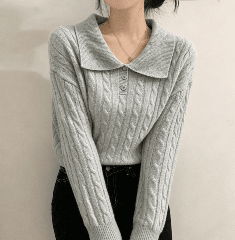실사 한국 스타일 POLO 칼라 꽈배기 풀오버 긴팔 섹시함 니트 스웨터 스웨터 여자 상세 이미지 7