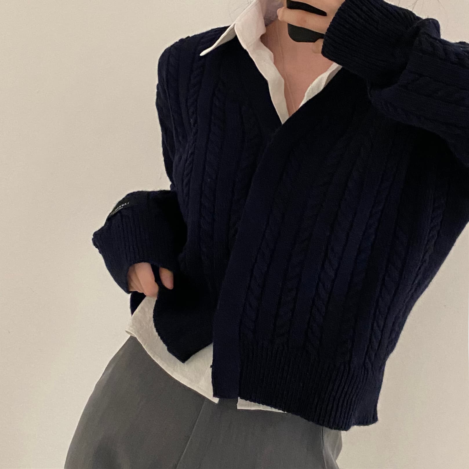 한국 chic 가을 겨울 레트로 마 무늬 품격 뒤집다 지불 스웨터 여자 니트 스웨터 트렌디 상세 이미지 4
