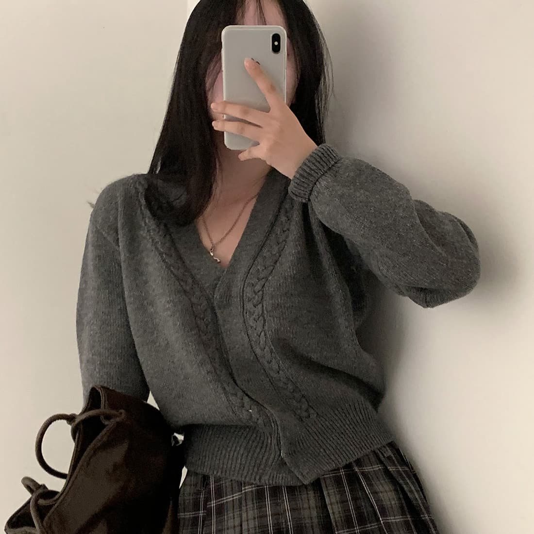 한국 chic 가을 새로운 한국 스타일 느긋한 바람 V넥 꽈배기 긴팔 스웨터 여자 루즈핏 니트 스웨터 상세 이미지 11